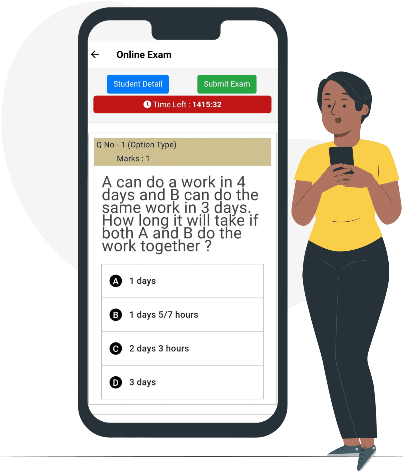 teacher taking exam on school erp mobile app